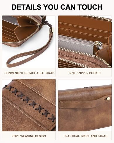 BOSTANTEN Wallets for Women Leather RFID Double Zipper Around Credit Card Holder Large Capacity Wristlet Clutch Wallet in Saudi Arabia
