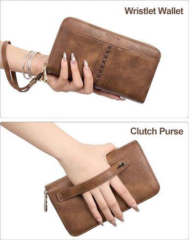 BOSTANTEN Wallets for Women Leather RFID Double Zipper Around Credit Card Holder Large Capacity Wristlet Clutch Wallet in Saudi Arabia