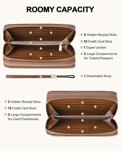 BOSTANTEN Wallets for Women Leather RFID Double Zipper Around Credit Card Holder Large Capacity Wristlet Clutch Wallet in Saudi Arabia