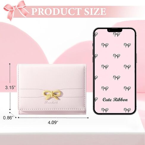 Small Wallet Coquette Bow Wallet for Girls Cute Wallet ID Credit Card Holder for Women (PINK) in Saudi Arabia