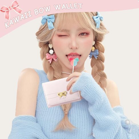 Small Wallet Coquette Bow Wallet for Girls Cute Wallet ID Credit Card Holder for Women (PINK) in Saudi Arabia