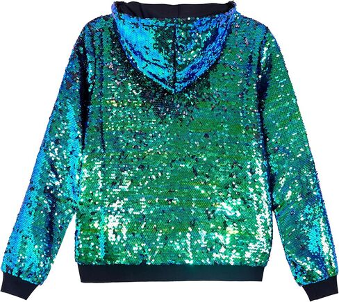 A ARFAR Women Sequin Jackets Flip Glitter Varsity Hooded Sparkly Coat Party Outwear Ladies Shiny Cloth in Saudi Arabia