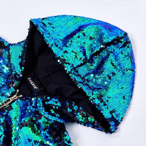 A ARFAR Women Sequin Jackets Flip Glitter Varsity Hooded Sparkly Coat Party Outwear Ladies Shiny Cloth in Saudi Arabia