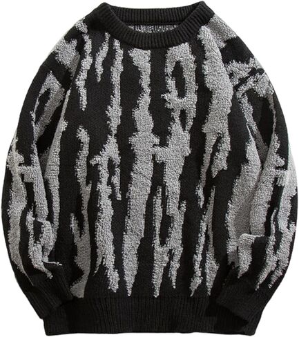 Yimoon Mens Oversized Sweaters Y2K Aesthetic Flame Graphic Crewneck Sweatershirts Knitted Casual Pullover Jumpers in Saudi Arabia