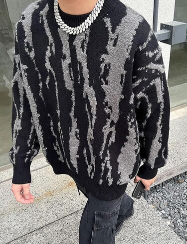 Yimoon Mens Oversized Sweaters Y2K Aesthetic Flame Graphic Crewneck Sweatershirts Knitted Casual Pullover Jumpers in Saudi Arabia