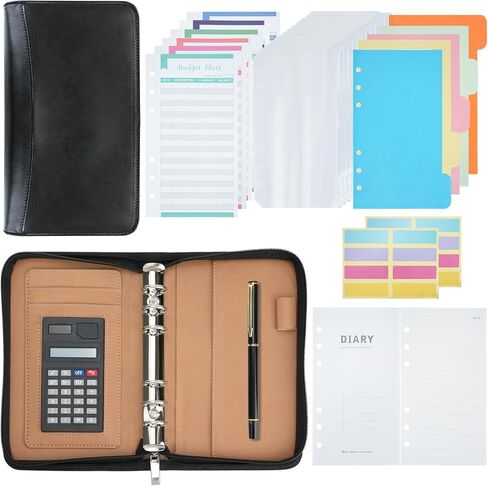 Portfolio Padfolio Binder with Calculator, A6 Size Professional Leather Portfolio Organizer, Zippered Padfolio Pouch for Business Documents Women Men in Saudi Arabia