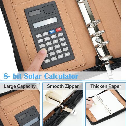Portfolio Padfolio Binder with Calculator, A6 Size Professional Leather Portfolio Organizer, Zippered Padfolio Pouch for Business Documents Women Men in Saudi Arabia