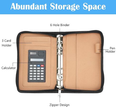 Portfolio Padfolio Binder with Calculator, A6 Size Professional Leather Portfolio Organizer, Zippered Padfolio Pouch for Business Documents Women Men in Saudi Arabia