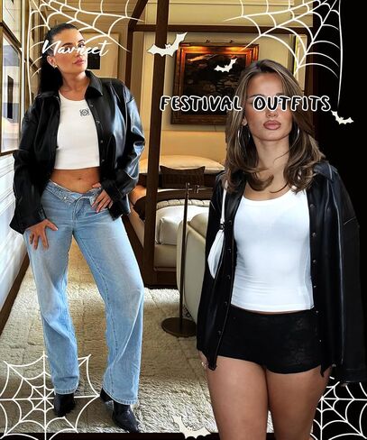 Navneet Women Oversized Faux Leather Jacket Blazer Shacket Plus Size Winter Moto Biker Coat Fall Fashion in Saudi Arabia