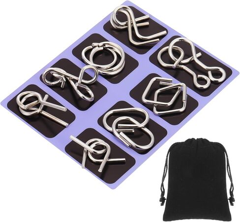 Yilloog مجموعة ألغاز الأسلاك المعدنية المكونة من 8 قطع مع حقيبة، ألغاز تحفيز الدماغ، اختبار الذكاء، حلقة ألغاز فك التشابك، لعبة التعشيق، لغز معدني لتحدي هدايا الحفلات (نمط C) in Kuwait