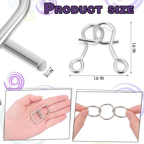 Yilloog مجموعة ألغاز الأسلاك المعدنية المكونة من 8 قطع مع حقيبة، ألغاز تحفيز الدماغ، اختبار الذكاء، حلقة ألغاز فك التشابك، لعبة التعشيق، لغز معدني لتحدي هدايا الحفلات (نمط C) in Kuwait