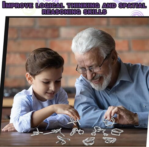 Yilloog مجموعة ألغاز الأسلاك المعدنية المكونة من 8 قطع مع حقيبة، ألغاز تحفيز الدماغ، اختبار الذكاء، حلقة ألغاز فك التشابك، لعبة التعشيق، لغز معدني لتحدي هدايا الحفلات (نمط C) in Kuwait
