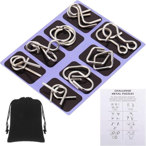 Yilloog مجموعة ألغاز الأسلاك المعدنية المكونة من 8 قطع مع حقيبة، ألغاز تحفيز الدماغ، اختبار الذكاء، حلقة ألغاز فك التشابك، لعبة التعشيق، لغز معدني لتحدي هدايا الحفلات (نمط C) in Kuwait