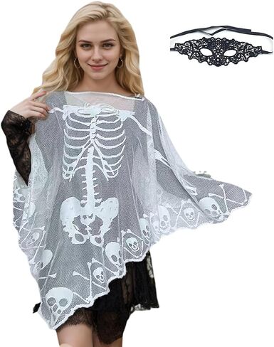 Halloween Skeleton Poncho with Lace Masquerade Mask for Women in Saudi Arabia