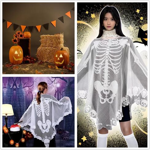 Halloween Skeleton Poncho with Lace Masquerade Mask for Women in Saudi Arabia