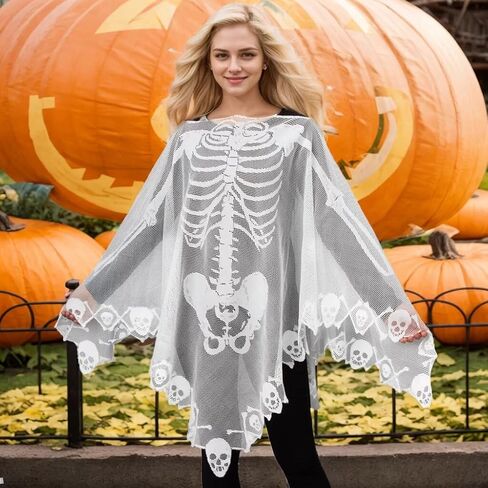 Halloween Skeleton Poncho with Lace Masquerade Mask for Women in Saudi Arabia