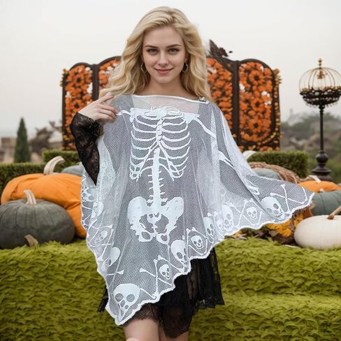 Halloween Skeleton Poncho with Lace Masquerade Mask for Women in Saudi Arabia