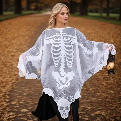 Halloween Skeleton Poncho with Lace Masquerade Mask for Women in Saudi Arabia
