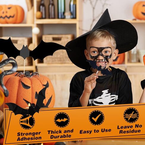 60PCS Halloween Bats Decoration 3D Bats Wall Decor 4 Different Sizes Realistic PVC Bats Stickers for Halloween Party Supplies DIY Home Window Bathroom Indoor Décor in Saudi Arabia