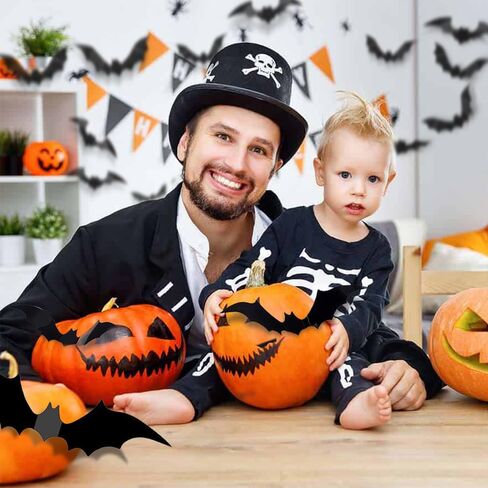 60PCS Halloween Bats Decoration 3D Bats Wall Decor 4 Different Sizes Realistic PVC Bats Stickers for Halloween Party Supplies DIY Home Window Bathroom Indoor Décor in Saudi Arabia