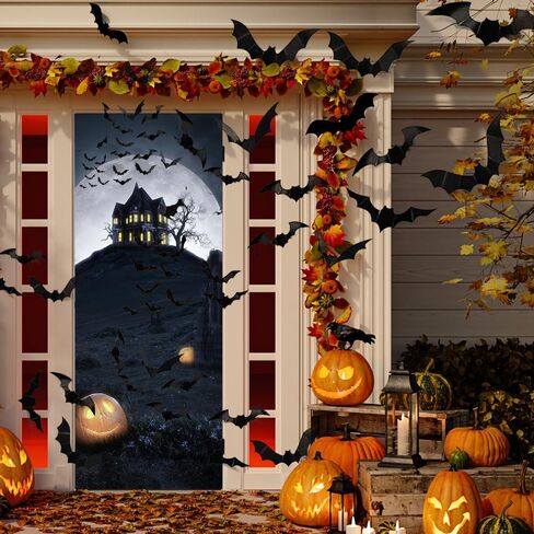 60PCS Halloween Bats Decoration 3D Bats Wall Decor 4 Different Sizes Realistic PVC Bats Stickers for Halloween Party Supplies DIY Home Window Bathroom Indoor Décor in Saudi Arabia