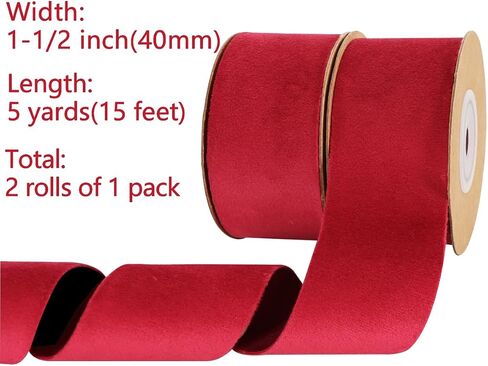 2 Rolls Chocolate Brown Velvet Ribbon 1 1/2" Fabric Trim Ribbons for Christmas Wreath Tree Decorations Handmade Craft Ornaments Hanging Gift Wrapping Bow Making Valentine Wrapping in Saudi Arabia