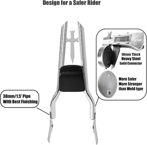 Detachable 29" Height Sissy Bar Passenger Backrest Rear Pad Compatible for Harley Touring 97-08 Road King Street Glide Road Glide Electra Glide Equipped with Required Docking Kits Black in Saudi Arabia