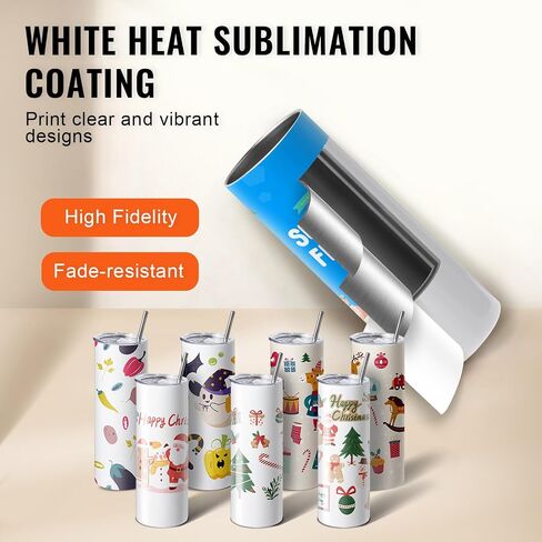 VEVOR 24 Pack Sublimation Tumblers 20oz Skinny Straight, Stainless Steel Sublimation Tumblers Blank, Stainless Steel Double Wall Tumbler for Heat Transfer Customized Gifts with Lid and Straw, Gift Box in Saudi Arabia