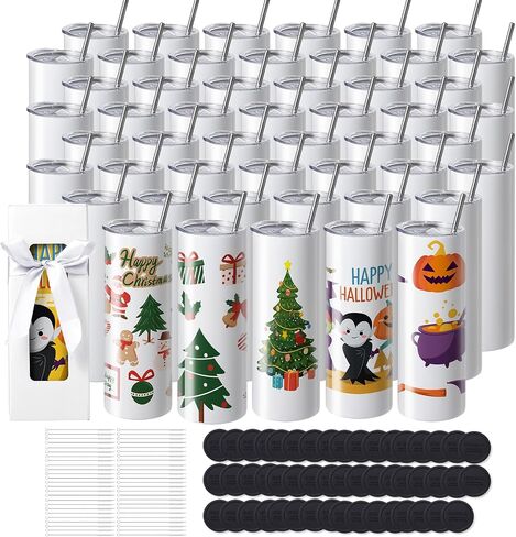 VEVOR 24 Pack Sublimation Tumblers 20oz Skinny Straight, Stainless Steel Sublimation Tumblers Blank, Stainless Steel Double Wall Tumbler for Heat Transfer Customized Gifts with Lid and Straw, Gift Box in Saudi Arabia