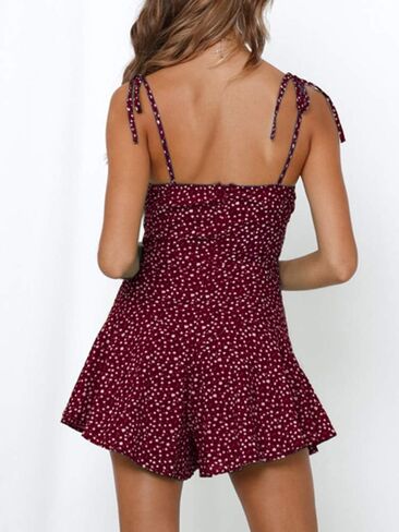 Jeanewpole1 Women's Boho Floral Wide Leg Short Romper Spaghetti Strap Smocked Jumpsuit in Saudi Arabia