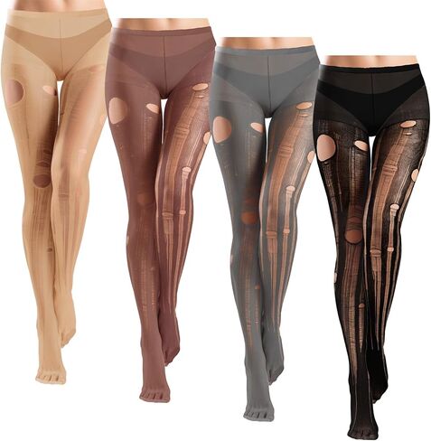 Bencailor 4 Pcs Women Easy Ripped Tights High Waist Fishnet Distressed Leggings Women Mesh Thigh High Stockings Pantyhose in Saudi Arabia