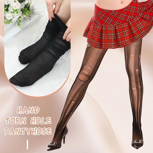 Bencailor 4 Pcs Women Easy Ripped Tights High Waist Fishnet Distressed Leggings Women Mesh Thigh High Stockings Pantyhose in Saudi Arabia