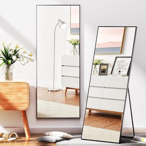 مرآة أرضية Hasipu مقاس 57 بوصة × 16 بوصة كاملة الطول، قائمة بذاتها أو تميل على مرآة الحائط مرآة كاملة للجسم مع حامل لغرفة النوم وغرفة المعيشة in Kuwait