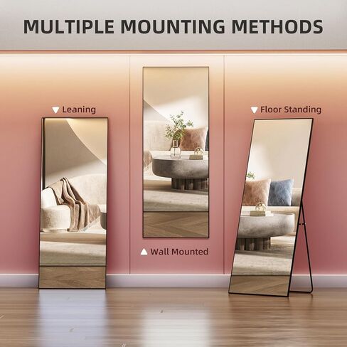 مرآة أرضية Hasipu مقاس 57 بوصة × 16 بوصة كاملة الطول، قائمة بذاتها أو تميل على مرآة الحائط مرآة كاملة للجسم مع حامل لغرفة النوم وغرفة المعيشة in Kuwait
