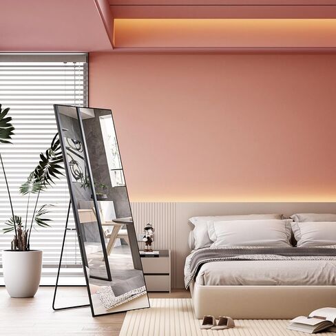 مرآة أرضية Hasipu مقاس 57 بوصة × 16 بوصة كاملة الطول، قائمة بذاتها أو تميل على مرآة الحائط مرآة كاملة للجسم مع حامل لغرفة النوم وغرفة المعيشة in Kuwait