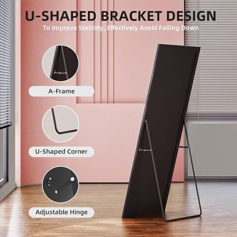 مرآة أرضية Hasipu مقاس 57 بوصة × 16 بوصة كاملة الطول، قائمة بذاتها أو تميل على مرآة الحائط مرآة كاملة للجسم مع حامل لغرفة النوم وغرفة المعيشة in Kuwait