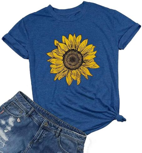 Sunflower Shirts for Women Cute Graphic Tee Shirts Letter Print Funny Tee Shirts Top in Saudi Arabia