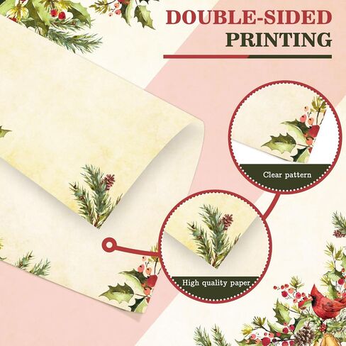 80 Sheet Christmas Stationery Paper Xmas Cardinal Bird & Holly Letter Writing Paper for Greeting Card Invitation Office Printing, 8.5 x 11 Inch, Double-Sided in Saudi Arabia