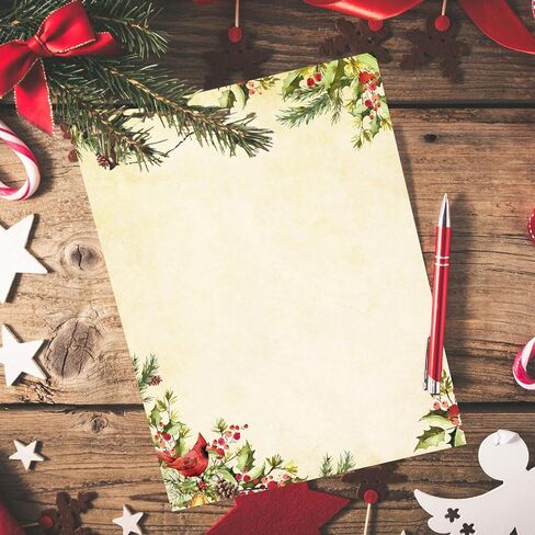 80 Sheet Christmas Stationery Paper Xmas Cardinal Bird & Holly Letter Writing Paper for Greeting Card Invitation Office Printing, 8.5 x 11 Inch, Double-Sided in Saudi Arabia