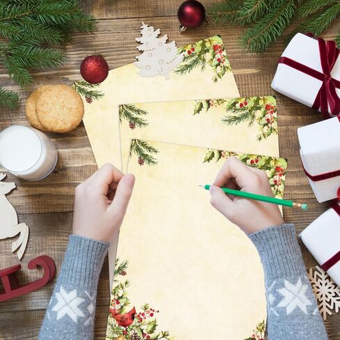 80 Sheet Christmas Stationery Paper Xmas Cardinal Bird & Holly Letter Writing Paper for Greeting Card Invitation Office Printing, 8.5 x 11 Inch, Double-Sided in Saudi Arabia