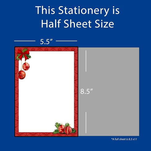 Red Bulbs Christmas Stationery Memo Paper - 80 Sheets of Half Sized (5 1/2" x 8 1/2") Christmas Letterhead for Winter & Holiday Events in Saudi Arabia