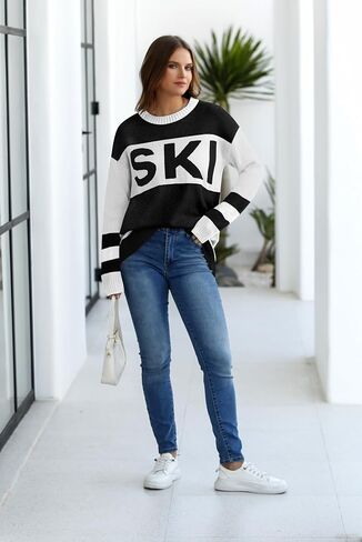 Oversized Sweater for Women Fall Fashion 2024 Crewneck Long Sleeve Ski Pullover Sweaters S-2XL in Saudi Arabia