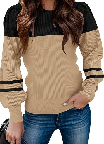 Zeagoo Womens Sweaters Fall 2024 Fashion Trendy Long Sleeve Sweaters Ribbed Knit Winter Outfits Puff Pullover Jumper Tops in Saudi Arabia