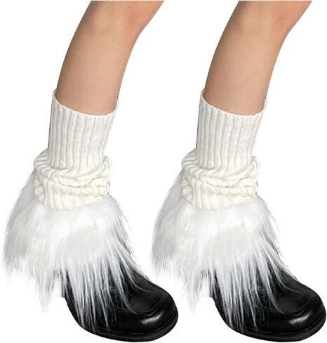 Suxgumoe Women's Leg Warmers, Y2K Knit Knee High Socks, Faux Fur Fuzzy Long Winter Boot Cuffs Cover in Kuwait