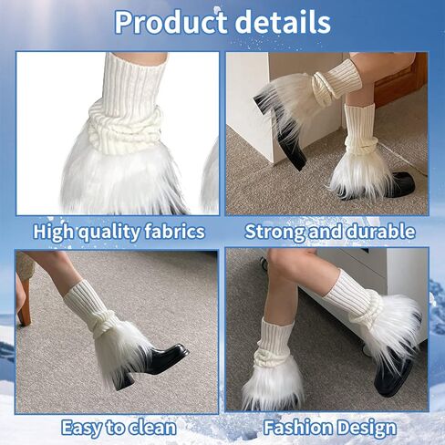 Suxgumoe Women's Leg Warmers, Y2K Knit Knee High Socks, Faux Fur Fuzzy Long Winter Boot Cuffs Cover in Kuwait