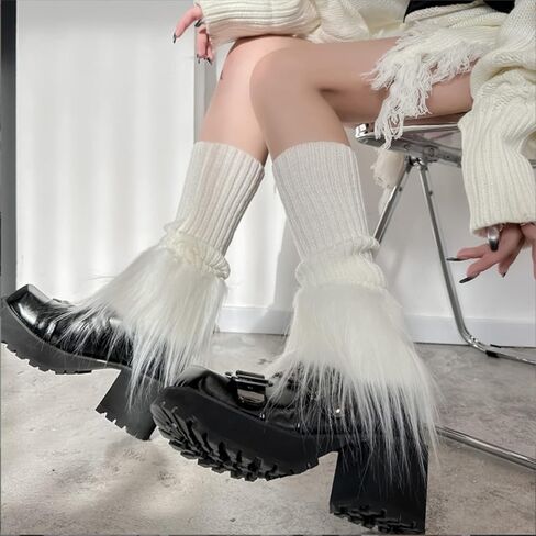 Suxgumoe Women's Leg Warmers, Y2K Knit Knee High Socks, Faux Fur Fuzzy Long Winter Boot Cuffs Cover in Kuwait