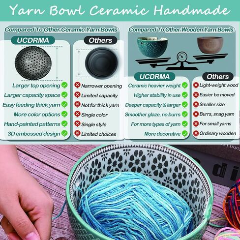 وعاء غزل من الصوف مصنوع يدويًا من السيراميك مصنوع يدويًا من السيراميك لحياكة إكسسوارات الكروشيه هدية يدوية للنساء، أوعية حامل كروشيه كبيرة مقاس 6 بوصات للغزل من جميع الأنواع (أزرق) in Kuwait