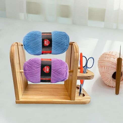 Viredelo Yarn Holder Dispenser for Crocheting,Crochet Yarn Holder,Twizzter Portable Yarn Holder,Yarn Ball Holder Double Revolving for Crochet Knitting,Handmade Wood Yarn Dispenser in Saudi Arabia
