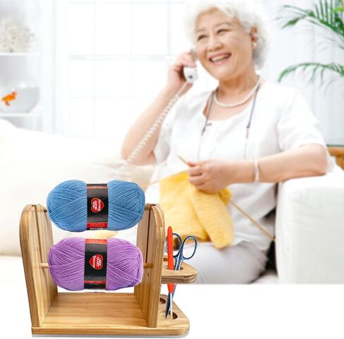 Viredelo Yarn Holder Dispenser for Crocheting,Crochet Yarn Holder,Twizzter Portable Yarn Holder,Yarn Ball Holder Double Revolving for Crochet Knitting,Handmade Wood Yarn Dispenser in Saudi Arabia