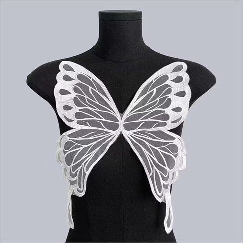 1 Pair Butterfly Lace Applique, Embroidered Trim Applique Patches Decor Bridal Wedding Dress Decoration (White) in Kuwait